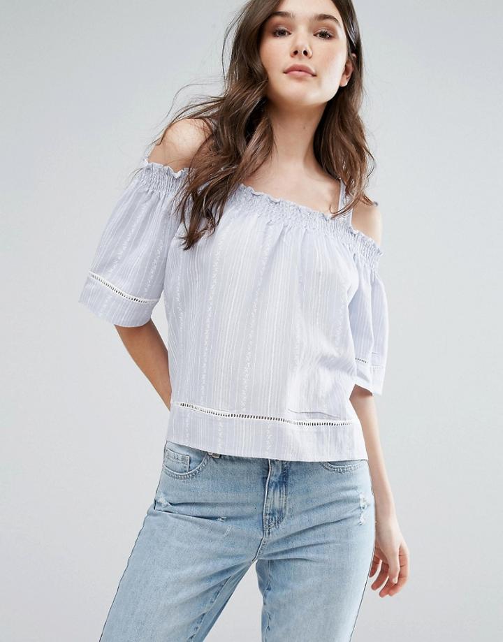 Qed London Stripe Cold Shoulder Top - Blue