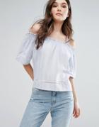 Qed London Stripe Cold Shoulder Top - Blue