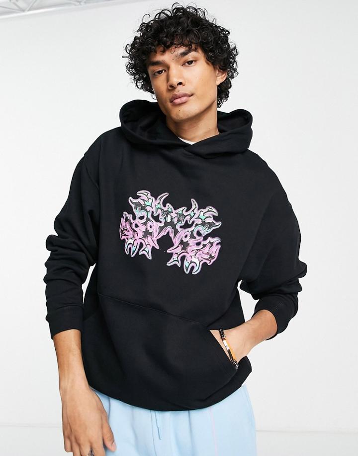 Asos Design Oversized Hoodie In Black With Front Print