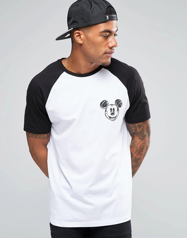 Asos Raglan T-shirt With Mickey Chest Print - White
