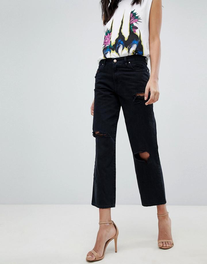 Diesel Niclah Wide Leg Jean With Busted Knees - Black