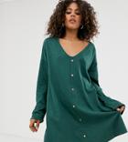 Asos Design Tall Mini Button Through Swing Dress In Texture - Green