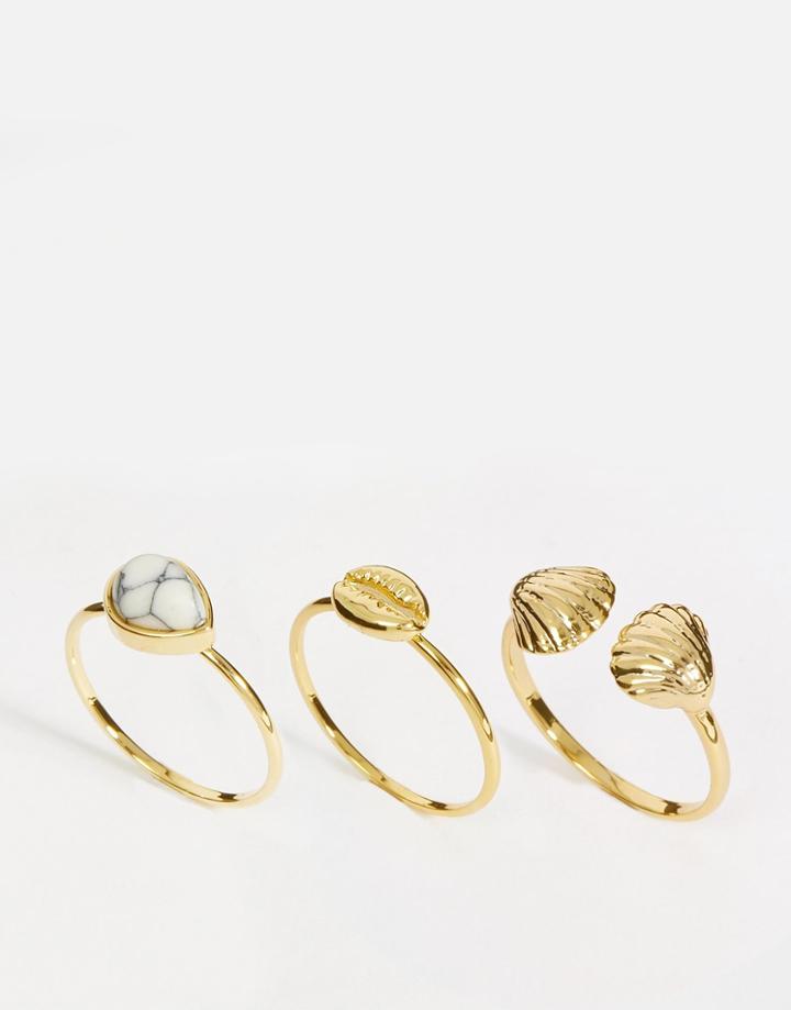 Orelia Shell And Stone Ring Pack - Pale Gold