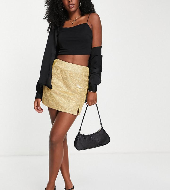 Collective The Label Exclusive Split Mini Skirt In Glitter Gold - Part Of A Set