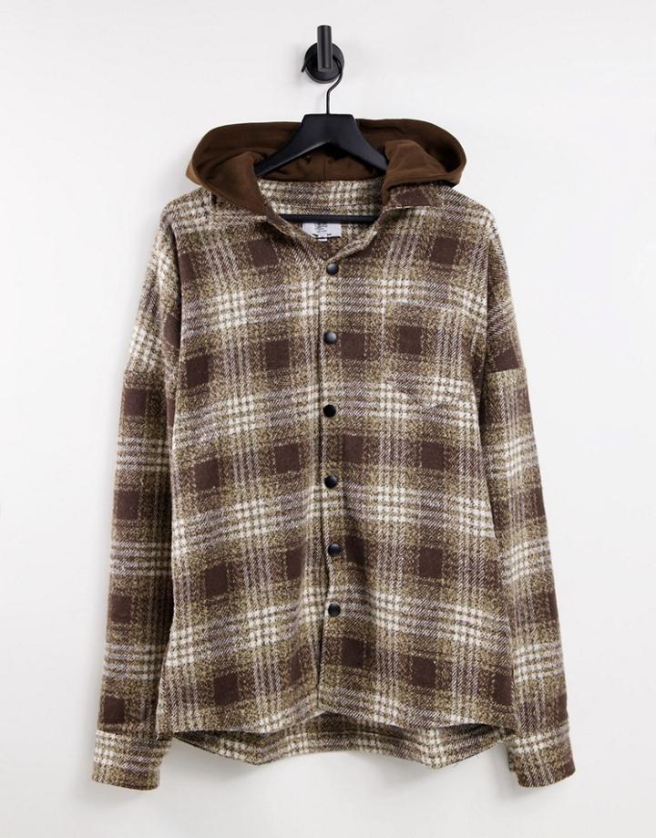 Sixth June Hooded Tartan Shirt In Brown