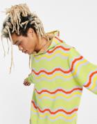 Asos Design Knitted Wavy Stripe Hoodie In Green