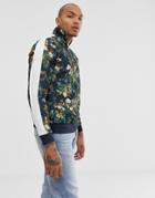 Asos Design Track Jacket In Retro Fabric With Floral Print And Side Stripe - Black