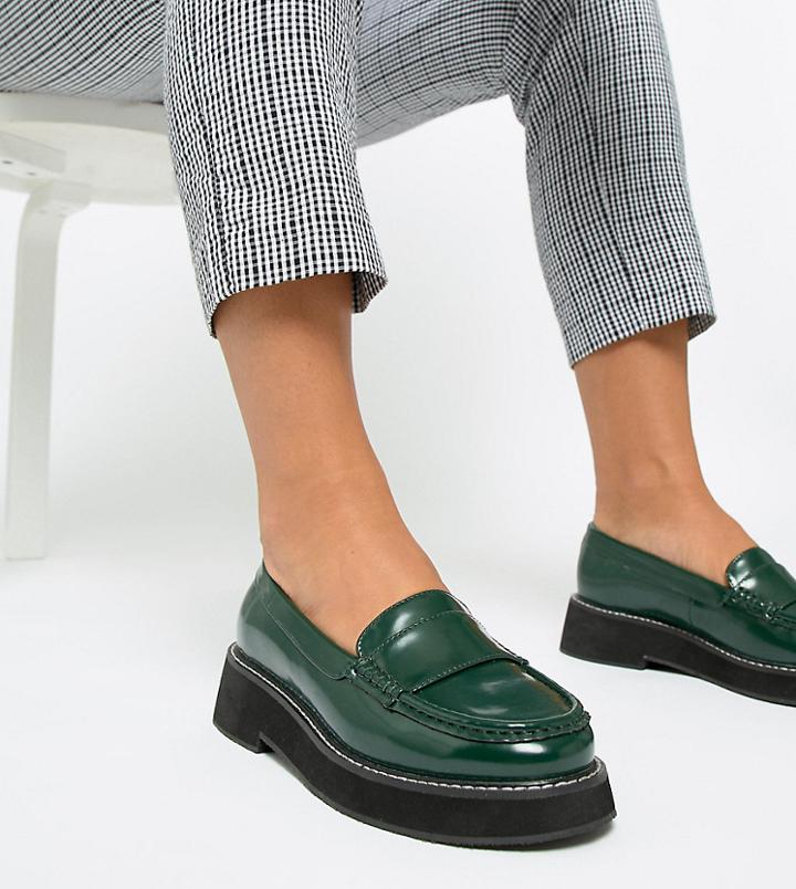 Asos Design Wide Fit Mastery Chunky Loafer Flat Shoes - Green