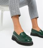 Asos Design Wide Fit Mastery Chunky Loafer Flat Shoes - Green