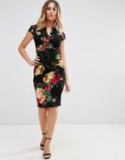 Jessica Wright Floral Pencil Dress With V Front - Navy