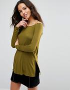 Asos Off Shoulder Slouchy Top With Side Split - Green