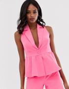 Unique{[#21]} Tailored Peplum Suit Vest - Pink