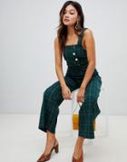 Miss Selfridge Jumpsuit With Button Detail In Green Check - Multi