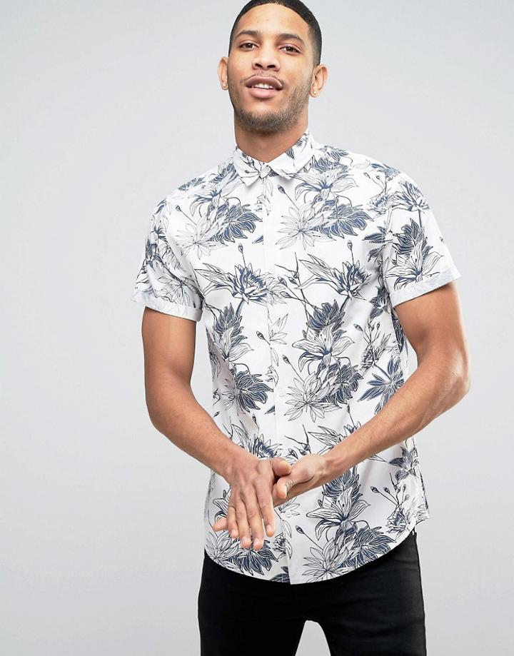 Jack & Jones Originals Short Sleeved Shirt In Floral Print - White