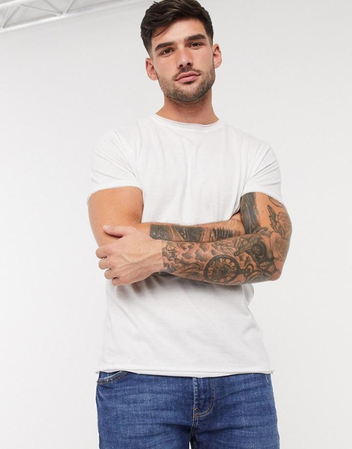 Brave Soul Raw Edge T-shirt In White
