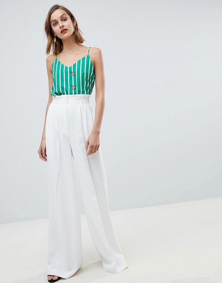 Mango Wide Leg Tailored Pants In White - White