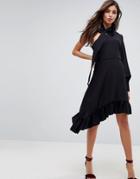 Asos One Sleeve Scarf Neck Tie Midi Dress-black