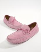 Asos Design Driving Shoes In Pink Suede With Tie Front - Pink