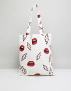 Pieces Canvas Printed Shopper - White