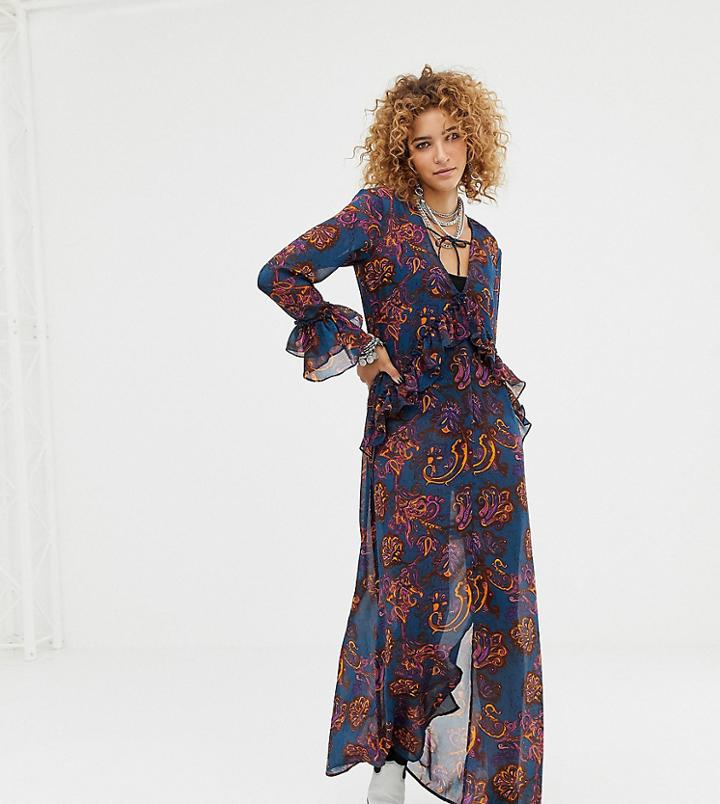 Sacred Hawk Maxi Dress In Sheer Floral Paisley - Navy