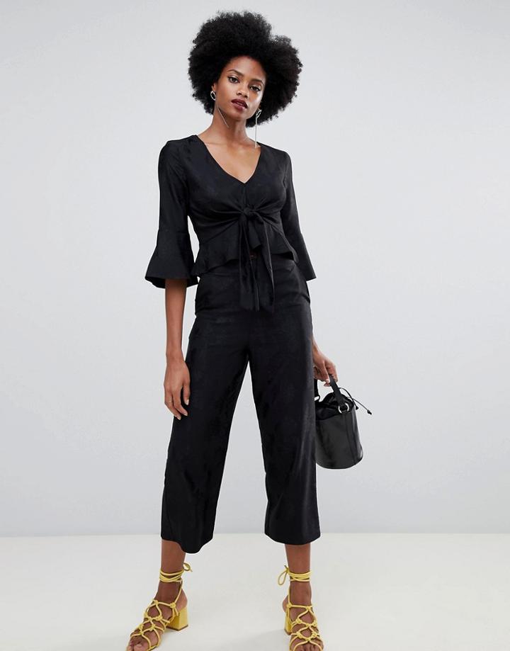 Miss Selfridge Wide Leg Culottes In Black Jacquard - Black