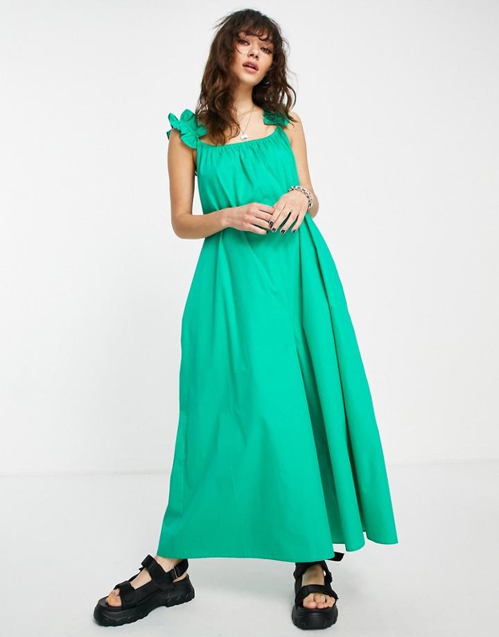 Topshop Frill Sleeve Palazzo Jumpsuit In Green