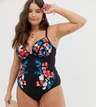 City Chic Underwired Swimsuit In Floral Pint - Black