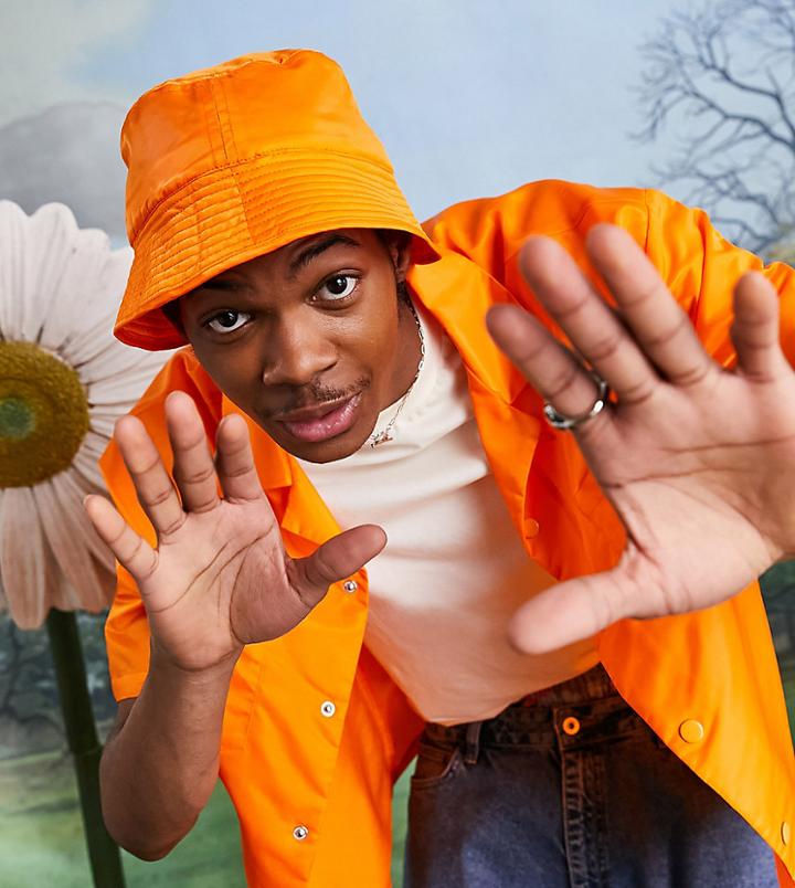 Collusion Unisex Nylon Bucket Hat In Orange - Part Of A Set