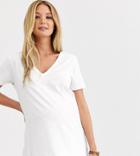 Asos Design Maternity T-shirt In Slubby Jersey With V-neck In White