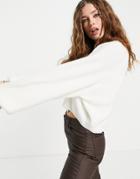 Topshop Knit Pleat Sleeve Crop Sweater In Ecru-white