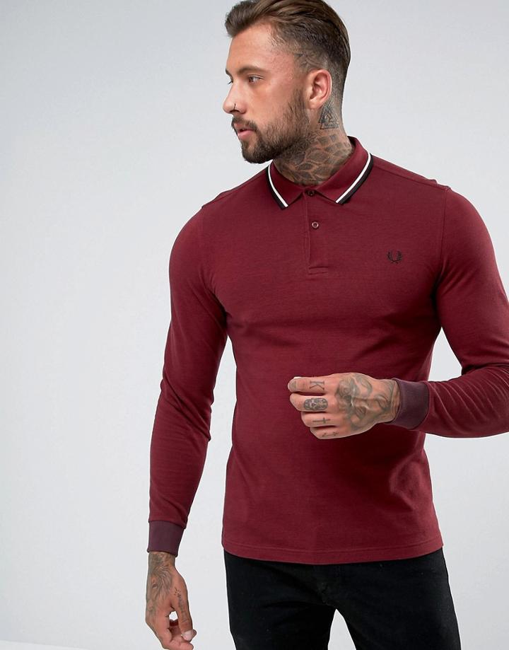 Fred Perry Slim Fit Long Sleeve Tipped Polo In Red - Red