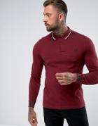Fred Perry Slim Fit Long Sleeve Tipped Polo In Red - Red