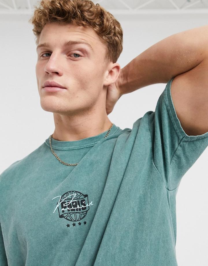 New Look Oversized T-shirt Parisian Print In Green