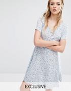 Reclaimed Vintage Button Front Dress In Muted Print - Blue
