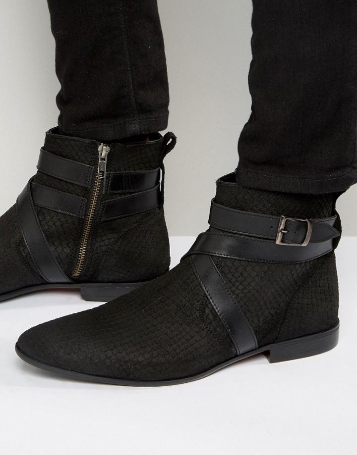 Asos Chelsea Boots With Strap Detail In Black Snake - Black