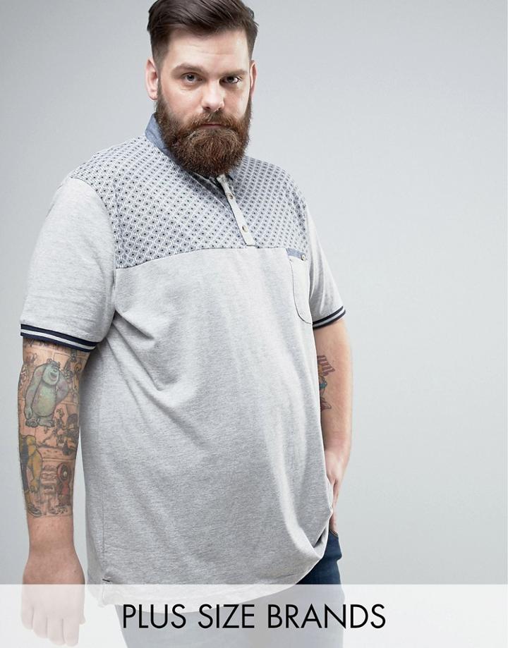 Duke Plus Polo With Printed Panel In Gray - Gray