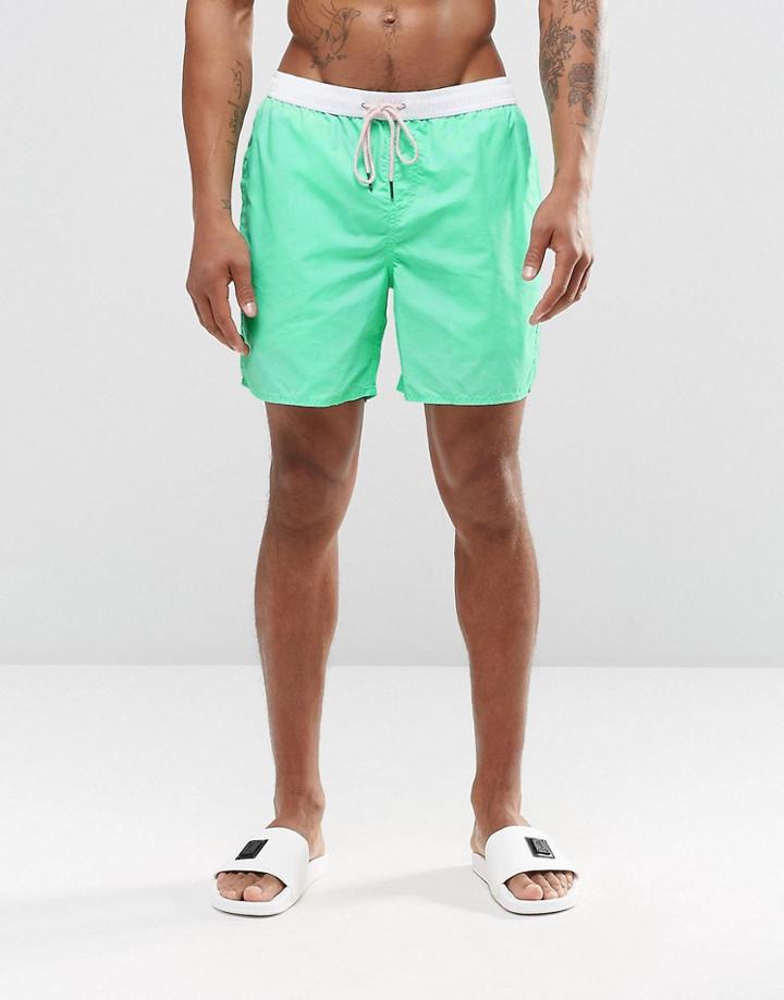New Look Swim Shorts In Mint Green With Contrast Waistband - Green