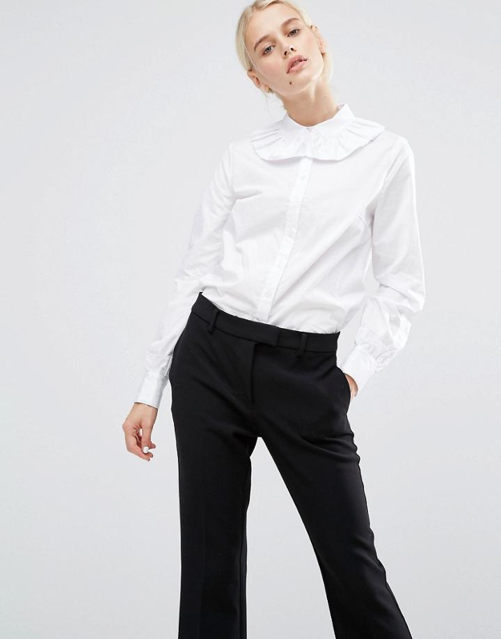 Lost Ink Ruffle Neck Blouse - White