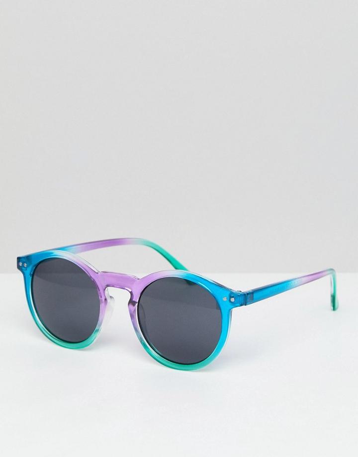 Asos Round Sunglasses In Multi Colored Frame With Black Lens - Multi