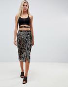 Asos Design Tiger Face Embellished Midi Wrap Skirt - Multi