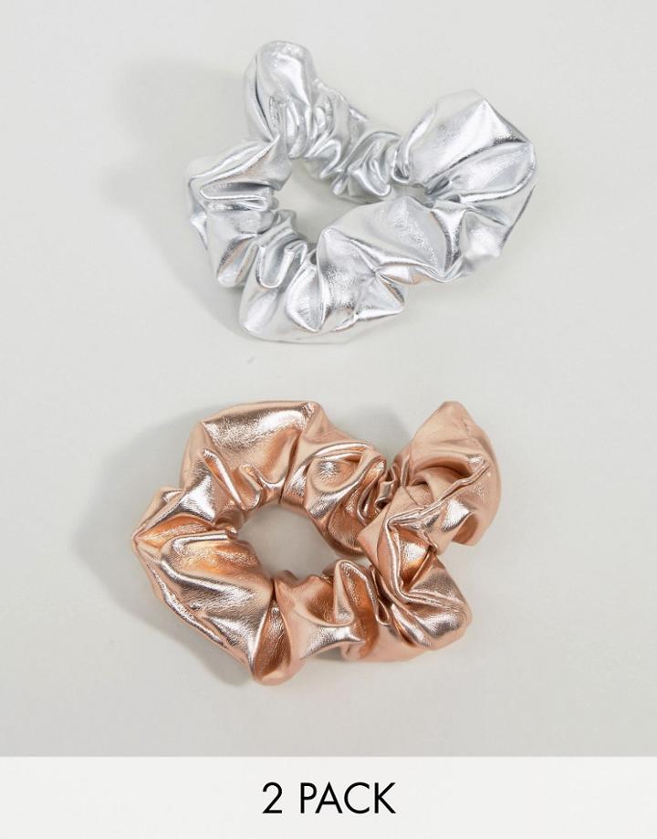 Asos Pack Of 2 Metallic Hair Scrunchies - Multi