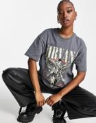 Asos Design Nirvana Band T-shirt With In Charcoal-gray