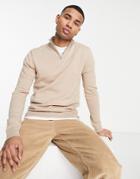 Topman Knit Zip Turtle Neck Sweater In Stone-neutral