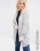 Asos Curve Swing Cardigan With Cuff Patches - Gray