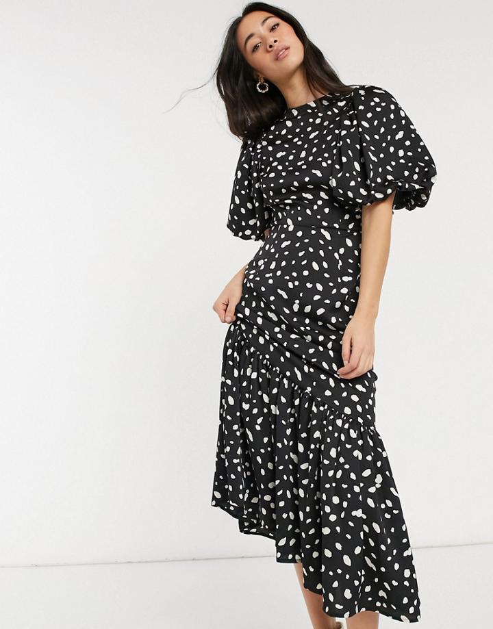 Vero Moda Maxi Satin Dress With Puffball Sleeves In Black Spot Print-multi