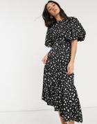Vero Moda Maxi Satin Dress With Puffball Sleeves In Black Spot Print-multi