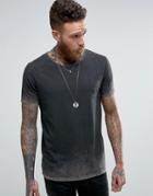 Asos Longline T-shirt With Acid Wash In Relaxed Fit - Gray