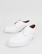 Asos Design Derby Shoes In White Leather With Chunky Cleated Sole - White