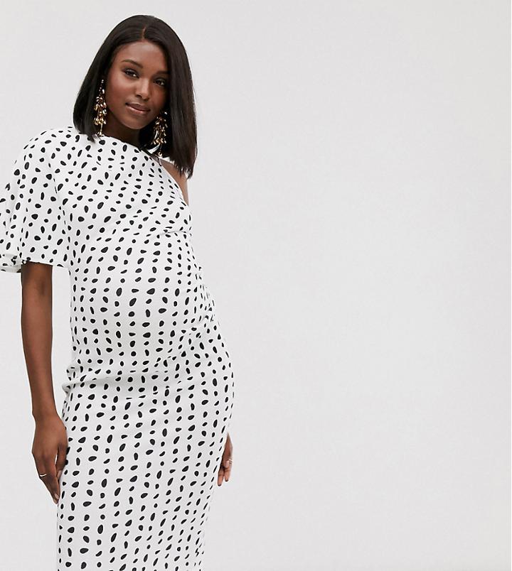 Asos Design Maternity One Shoulder Dalmatian Print Midi Dress - Multi