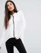 Noisy May Zip Front Shirt With High Low Hem - Multi